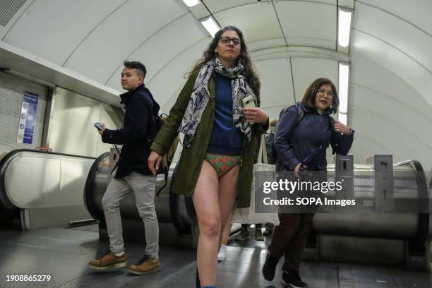 Participants take part in the annual "No Trousers Tube Ride" event on the London Underground. During the annual event, "No Trousers Tube Ride",...