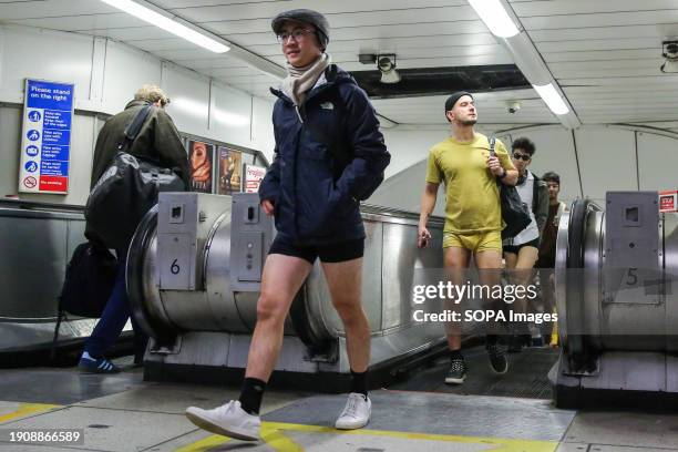 Participants take part in the annual "No Trousers Tube Ride" event on the London Underground. During the annual event, "No Trousers Tube Ride",...