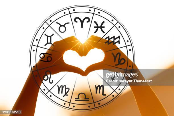 astrology horoscope love zodiac signs inside of horoscope circle. astrology in the sky with many stars and moons astrology and horoscopes concept - numerology stock pictures, royalty-free photos & images