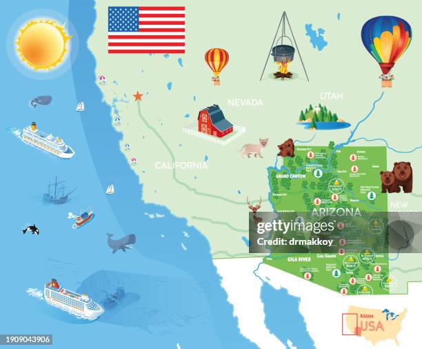 arizona state national park map - san gabriel mountains stock illustrations