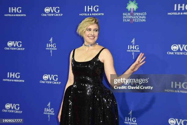 Greta Gerwig attends the 2024 Palm Springs International Film Festival at Palm Springs Convention Center on January 04, 2024 in Palm Springs,...