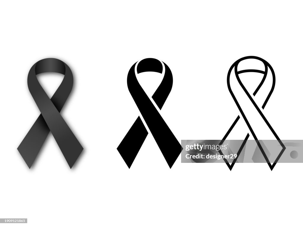 Black Awareness Ribbon. Black Ribbon with Death, Mourning and Terror Vector Design.