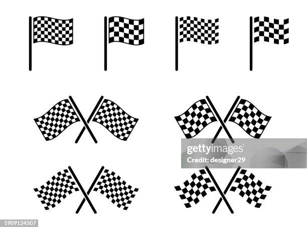illustrations, cliparts, dessins animés et icônes de vecteur de drapeau de course sur fond blanc. - drapeau à damiers