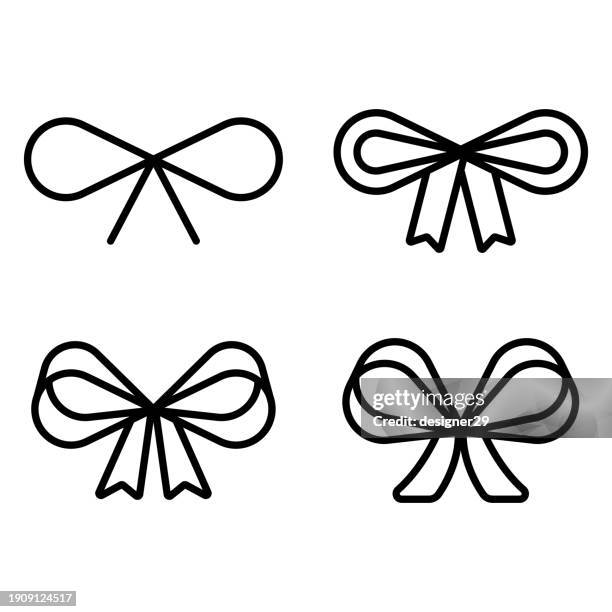 ilustraciones, imágenes clip art, dibujos animados e iconos de stock de diseño vectorial del conjunto de iconos de la línea de cinta. - lazo negro