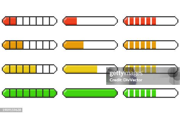 illustrations, cliparts, dessins animés et icônes de barre de chargement pixel art 8 bits - barre-de-progression