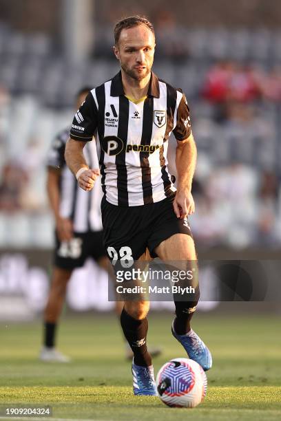 Valere Germain of Macarthur FC controls the ball during the A-League Men round 11 match between Macarthur FC and Newcastle Jets at Campbelltown...