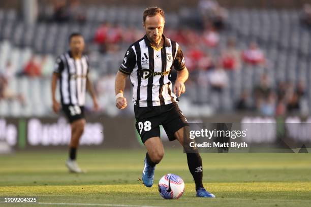 Valere Germain of Macarthur FC controls the ball during the A-League Men round 11 match between Macarthur FC and Newcastle Jets at Campbelltown...