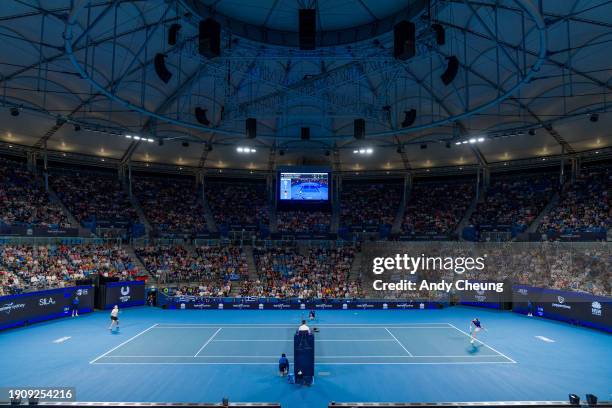 General view of Ken Rosewall Arena in the quarter-final match between Alexander Zverev of Team Germany and Stefanos Tsitsipas of Team Greece during...