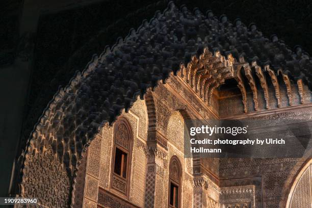 the bou inania madrasa in  fez, morocco - vintage embellishment stock pictures, royalty-free photos & images