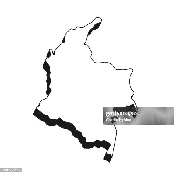 colombia map with black outline and shadow on white background - bogota stock illustrations