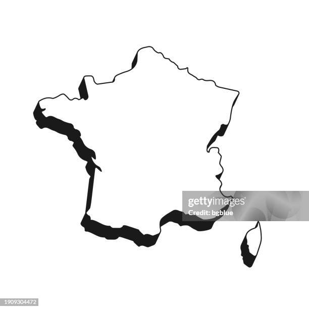 france map with black outline and shadow on white background - french stock illustrations