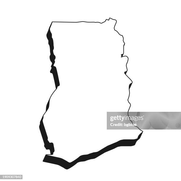 ghana map with black outline and shadow on white background - accra stock illustrations