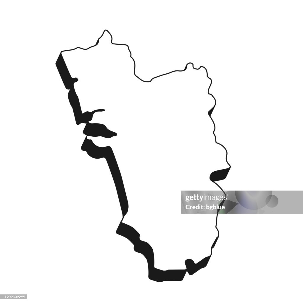Mapa de Goa con contorno negro y sombra sobre fondo blanco