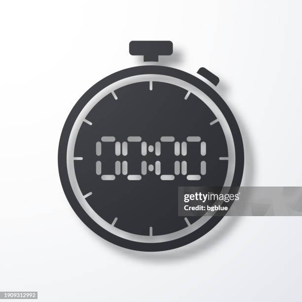 digitale stoppuhr. symbol mit schatten auf weißem hintergrund - zeitmessinstrument stock-grafiken, -clipart, -cartoons und -symbole