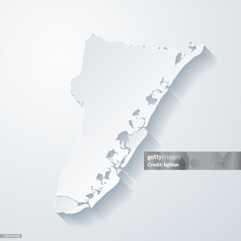 Cape May County, New Jersey. Map with paper cut effect on blank background