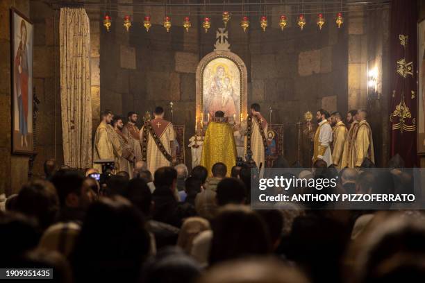 Etchmiadzin, Armenia. Armenians attending Christmas Eve mass inside Saint Gayane Church in Etchmiadzin, Armenia on January 5, 2024. People displaced...