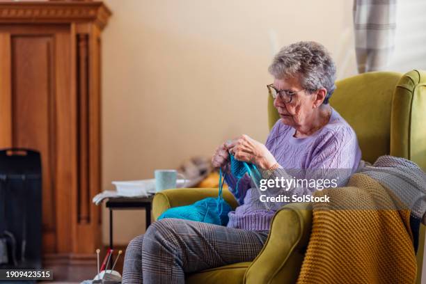 unwinding with some knitting - day in the life series stock pictures, royalty-free photos & images
