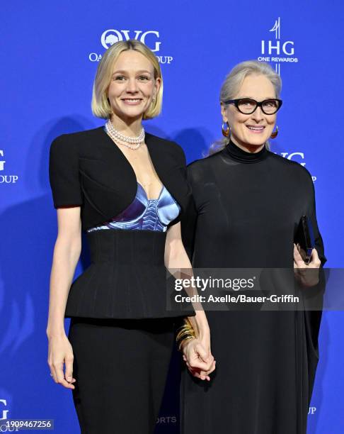 Carey Mulligan and Meryl Streep attend the 2024 Palm Springs International Film Festival Film Awards at Palm Springs Convention Center on January 04,...