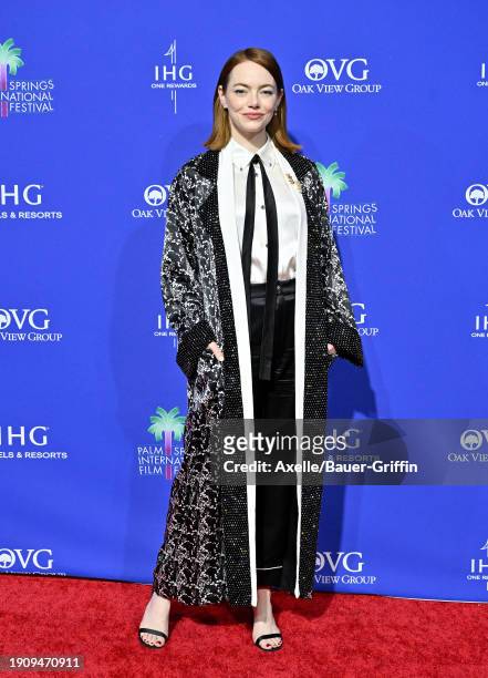 Emma Stone attends the 2024 Palm Springs International Film Festival Film Awards at Palm Springs Convention Center on January 04, 2024 in Palm...