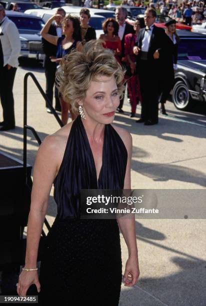 American actress Susan Dey, wearing a black halterneck dress with a plunging neckline, attends the 44th Primetime Emmy Awards, held at the Pasadena...