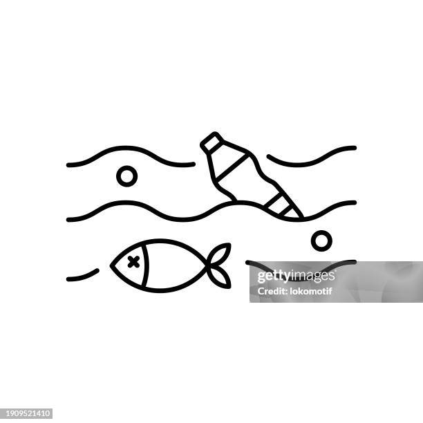 marine pollution line icon with editable stroke. the icon is suitable for web design, mobile apps, ui, ux, and gui design. - plastic free stock illustrations