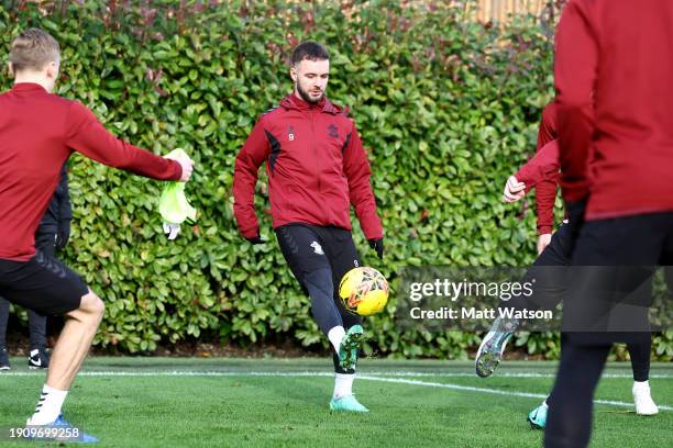 Adam Armstrong during a Southampton FC training session at the Staplewood Campus on January 05, 2024 in Southampton, England.