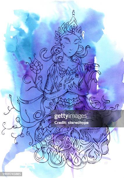 blue buddha - buddhist goddess stock illustrations