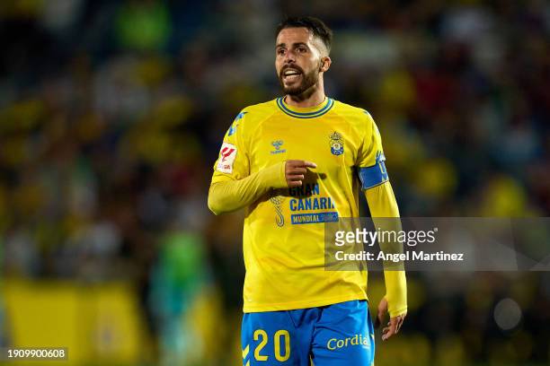 Kirian Rodriguez of UD Las Palmas reacts during the LaLiga EA Sports match between UD Las Palmas and FC Barcelona at Estadio Gran Canaria on January...