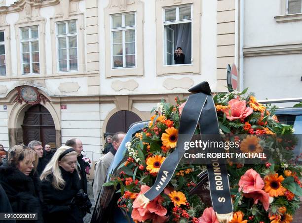 Dagmar Havlova , widow of former Czech President Vaclav Havel, and her daughter Nina Veskrnova , follow the hearse carrying the coffin of former...