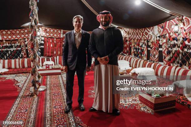 Secretary of State Antony Blinken's meets with Saudi Crown Prince Mohammed bin Salman at al-Ula in northwestern Saudi Arabia on January 8 during his...