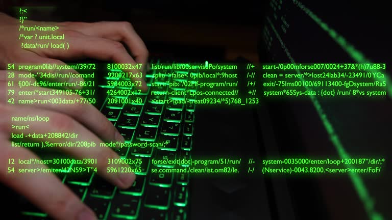Keyboard Codes Programming Hacking Hands typing code on a laptop keyboard, hacking or programming concept ...