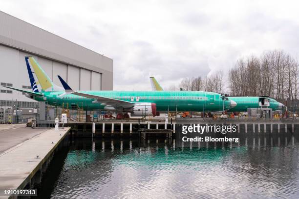 Boeing 737 Max 8 aircraft outside the company's manufacturing facility in Renton, Washington, US, on Sunday, Jan. 7, 2024. Shares of Boeing fell 7.9%...