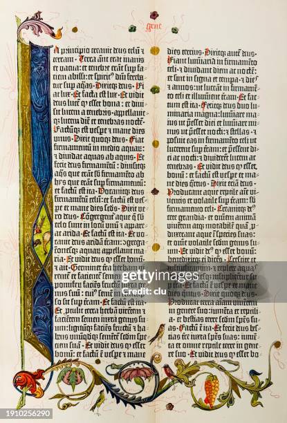 ilustraciones, imágenes clip art, dibujos animados e iconos de stock de una página de la biblia de 36 líneas después de la copia de la biblioteca de la universidad de greifswald - manuscrito