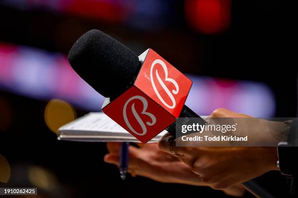 Bally Sports Network microphone as seen during the game between the Oklahoma City Thunder and Atlanta Hawks at State Farm Arena on January 3, 2024 in...