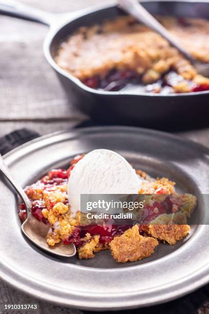 cherry cobbler - cherry pie stock pictures, royalty-free photos & images