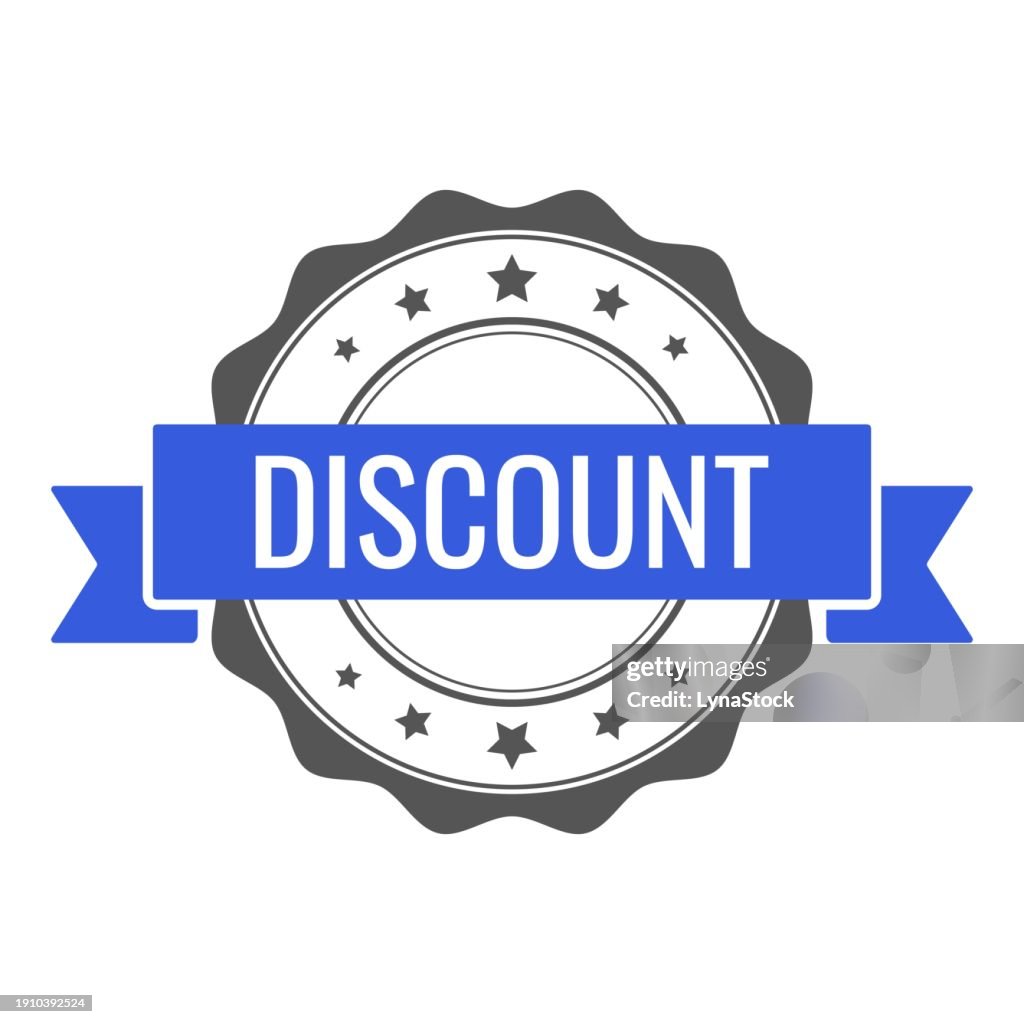 Discount stamp, seal. Vector badge, icon template. Illustration isolated on white background.