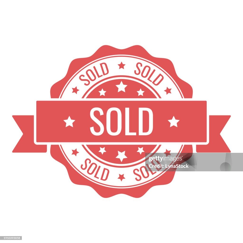 Sold stamp, seal. Vector badge, icon template. Illustration isolated on white background.
