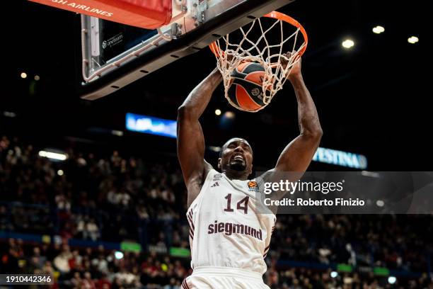 Serge Ibaka of FC Bayern Munichnin action during the Turkish Airlines EuroLeague Regular Season Round 19 match between EA7 Emporio Armani Milan and...