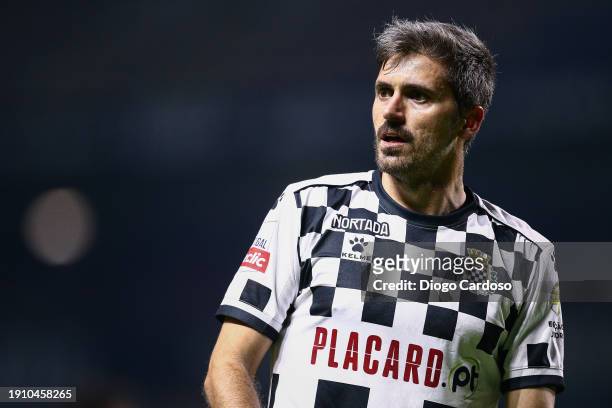 Vincent Sasso of Boavista FC gestures during the Liga Portugal Bwin match between Boavista and FC Porto at Estadio do Bessa on January 05, 2024 in...