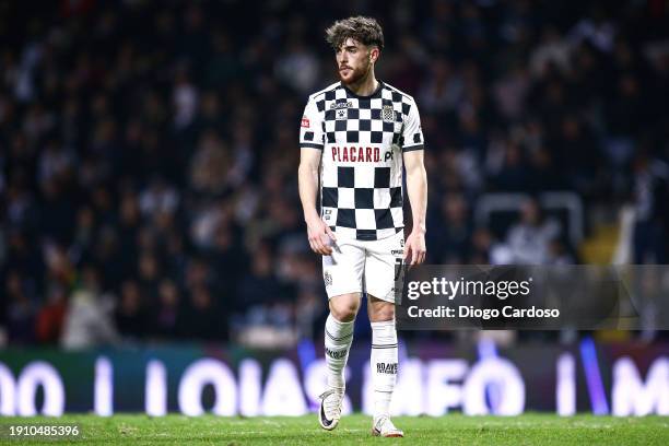 Pedro Malheiro of Boavista FC gestures during the Liga Portugal Bwin match between Boavista and FC Porto at Estadio do Bessa on January 05, 2024 in...