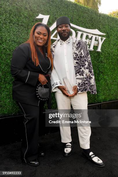 Danielle Brooks and Blitz Bazawule pose onstage during Variety's 10 Directors To Watch & Creative Impact Awards presented by DIRECTV at Parker Palm...