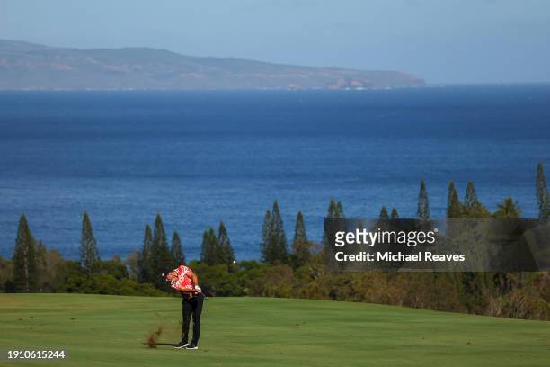 Scenic view is seen as Viktor Hovland of Norway plays an approach shot on the fourth hole during the second round of The Sentry at Plantation Course...
