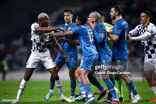 Wenderson Galeno of FC Porto and Ibrahima Camara of Boavista FC gesture during the Liga Portugal Bwin match between Boavista and FC Porto at Estadio...