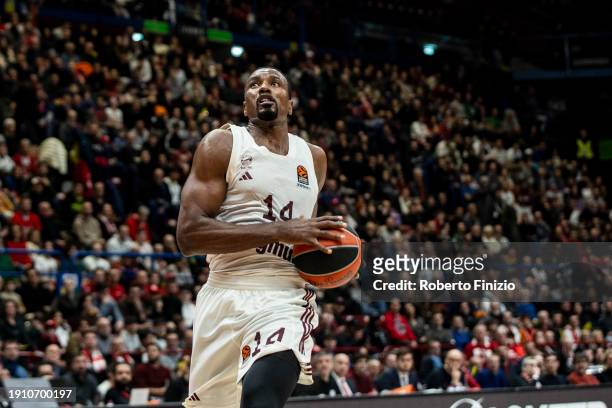 Serge Ibaka of FC Bayern Munich in action during the Turkish Airlines EuroLeague Regular Season Round 19 match between EA7 Emporio Armani Milan and...
