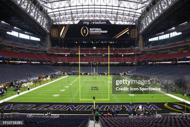 Stadium with painted Washington and Michigan endzones and the CFB National Championship sign displayed in the background before the College Football...