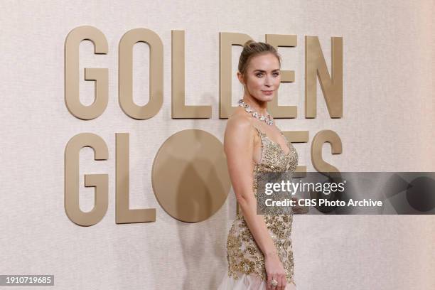 Emily Blunt arrives on the red carpet at the 81st Annual Golden Globe Awards, airing live from the Beverly Hilton in Beverly Hills, California on...