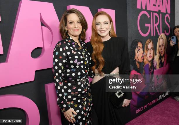 Tina Fey and Lindsay Lohan at the premiere of "Mean Girls" held at AMC Lincoln Square on January 8, 2024 in New York City.