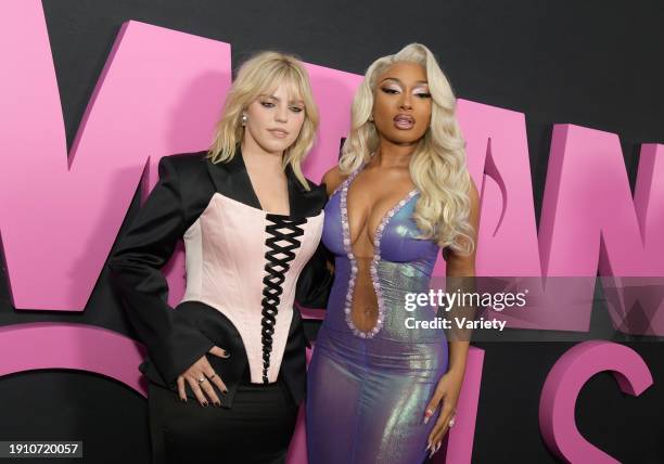 Reneé Rapp and Megan Thee Stallion at the premiere of "Mean Girls" held at AMC Lincoln Square on January 8, 2024 in New York City.