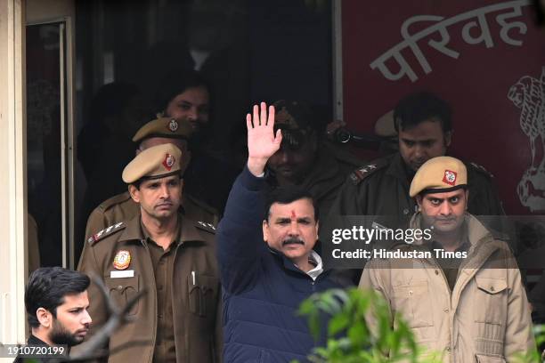 Rajya Sabha Candidate Sanjay Singh came from jail to files the nomination at Transport Department Civil Lines on January 8, 2024 in New Delhi, India.