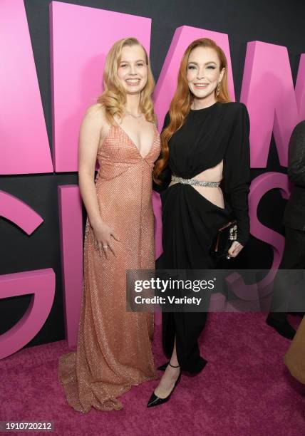 Angourie Rice and Lindsay Lohan at the premiere of "Mean Girls" held at AMC Lincoln Square on January 8, 2024 in New York City.